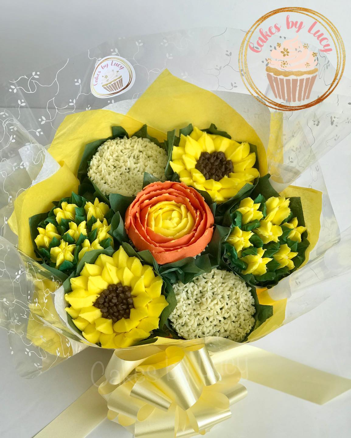 Yellow and Orange Cupcake Bouquet