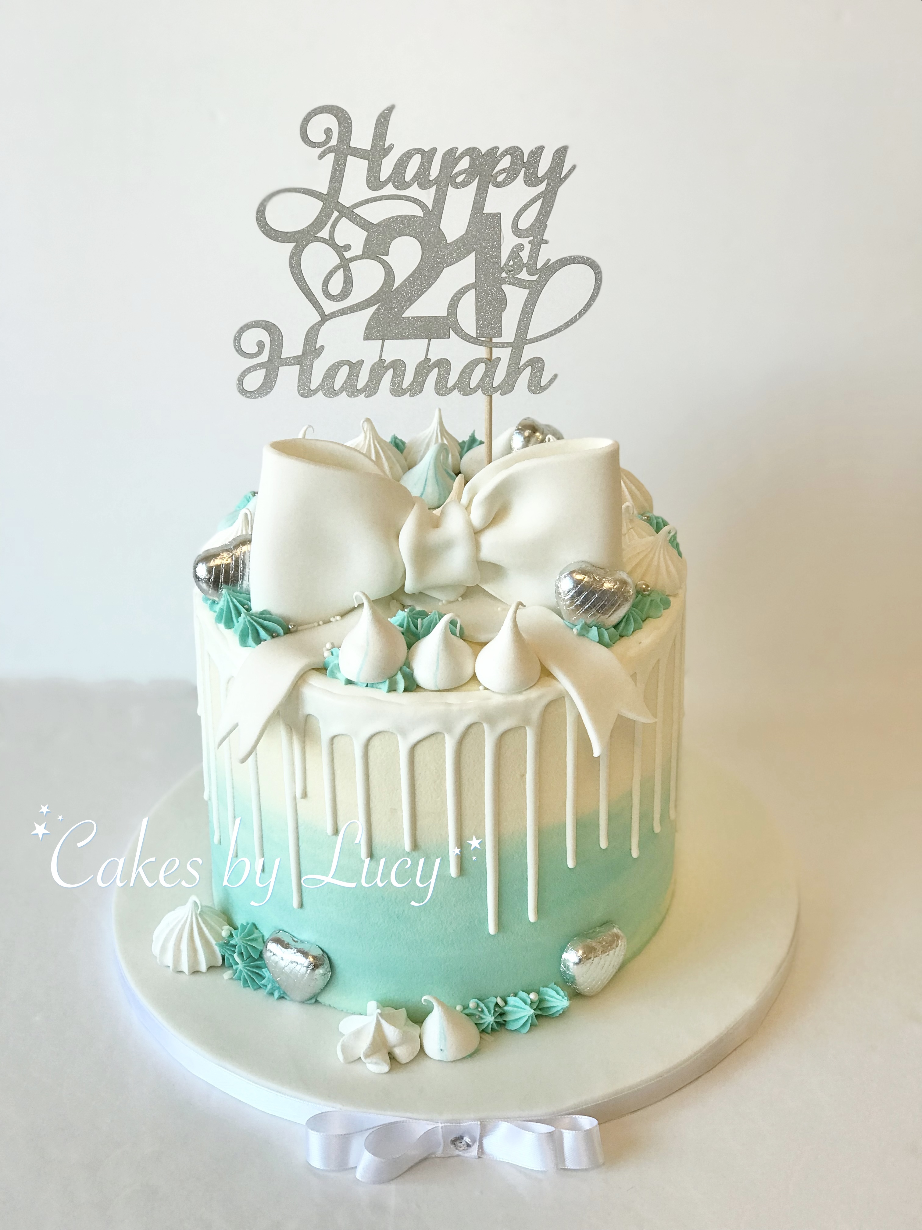 Tiffany blue white drip 21st birthday cake