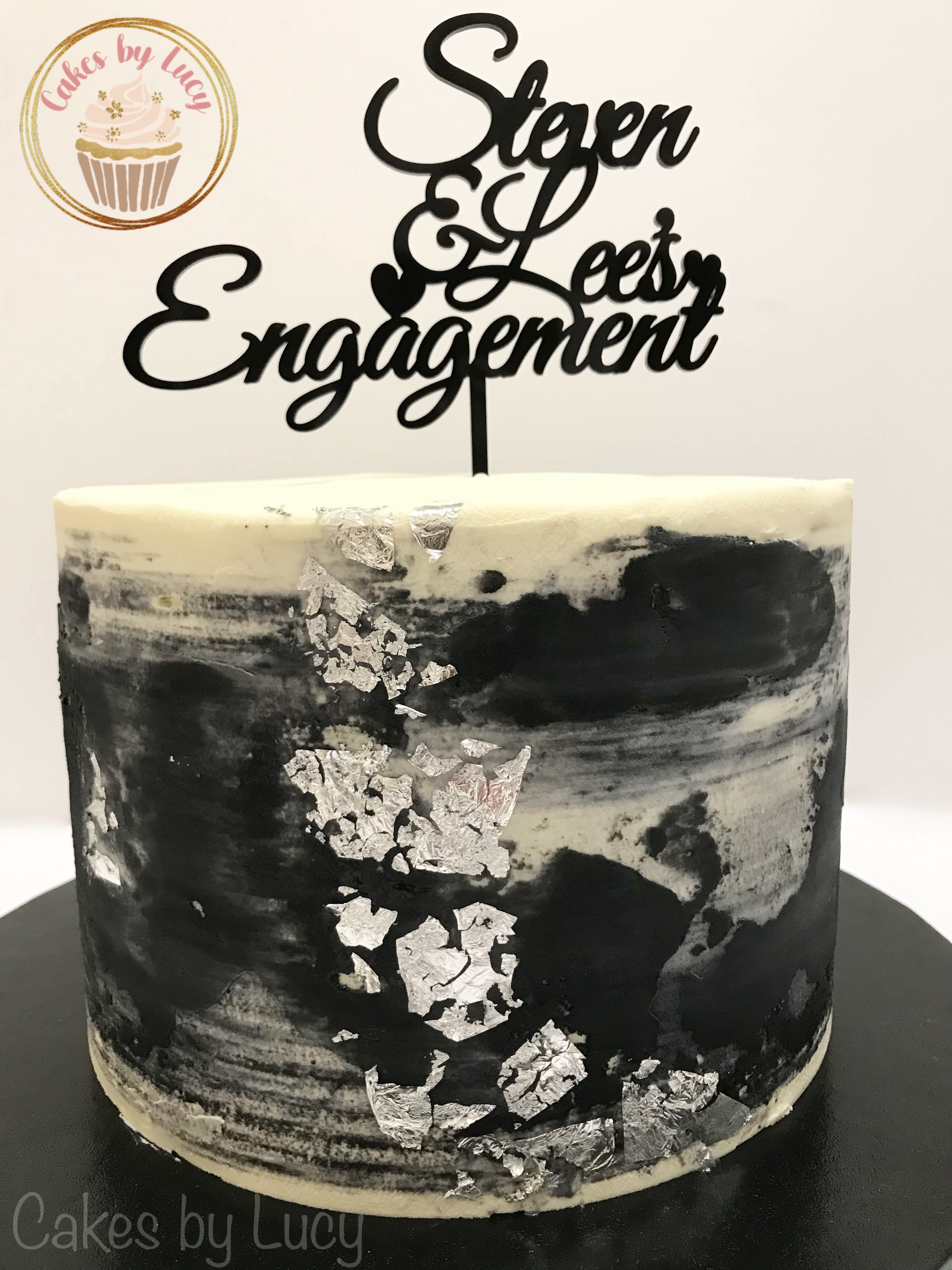 Black & white engagement cake